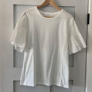Maette White Tee with smocked and flutter sleeve Size Large